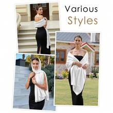 Sofier Satin Shawl Wraps For Women Evening Dresses Wedding Bridal Party Silky Scarf Formal Cover Up Bridesmaid Gifts White,White - 白色 - 查看 5