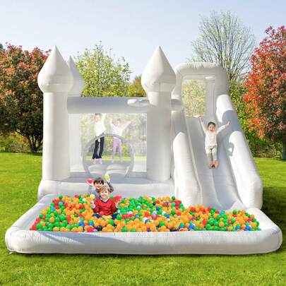 13.7 Ft  White Bounce House With Jumping Castle With Slide & Ball Pit For Kids (Oxford Material)