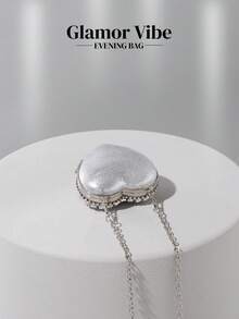 Sparkling Mini Heart-Shaped Diamond Evening Bag, Crossbody Bag Suitable For Formal Events, Parties, Weddings, Fashion Shoulder Bag, Birthday/Valentine's Day Gift - 銀色 - 查看 7