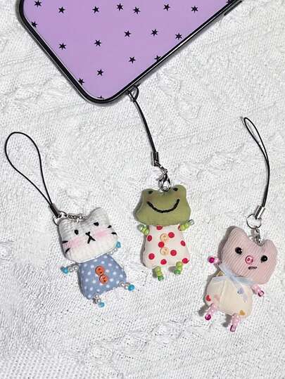 귀여운 개구리, 아기 돼지, 아기 토끼 폰 체인 수제 비즈 키링 액세서리 DIY 수제 작은 동물 펜던트 참 미학 Y2k 독특한, 끈, 가방 참, 좋은 친구를 위한 최고의 선물 안드로이드 및 대부분의 스마트폰과 호환, 어머니, 가족, 친구, 어린이, 생일, 휴일을 위한 선물