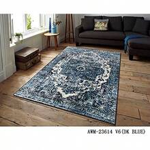 Tapete Tipo Turco Alfombra Grande Retro Vintage Muy Suave de Color Azul con Medidas: 1.40 x 2.0 - Azul+5'3" x 3'9" (Rectangular) - Ver 2