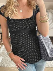 Women Y2k Babydoll Tops Fairy Grunge Shirt Long Sleeve Square Neck Fairycore Cottagecore Clothing Y2K Aesthetic Pullover Grunge Cyber Blouse Tops 90s E Girls Slim Fit Summer Tees Streetwear - 黑色 - 查看 6