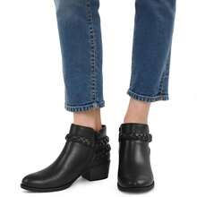 Women's Ankle Boots With Low Chunky Heel – Round Toe Wide Width Short Booties With Side Zipper For Comfort & Everyday Wear - Pu đen - Xem 6