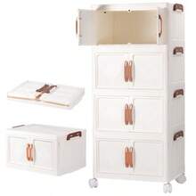XGT4 Nive Cajas de Almacenamiento Carrito organizador Pble de Plástico con Tapas Y Ruedas Contenedores de Organizador Para la Sala el Baño y la Cocina - Blanco - Ver 1