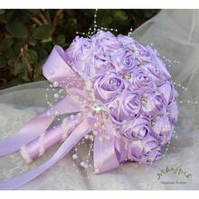 Ramo de novia con broches brillantes ramo redondo de flores artificiales de rosa en tono morado claro para novia dama de honor boda quinceañera 6.3 - Morado claro + Mini (diámetro de 16 cm) - Ver 6