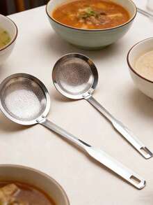 1pc/2pcs Stainless Steel Skimmer Ladle, Degreasing Spoon, Food Strainer With Ergonomic Handle And Hanging Hole, For Skimming Oil, Food Scooping - Kitchen, Restaurant, Home Chef, Dishwasher And Space-Saving Tool - Silver - View 13