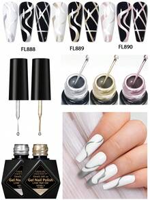 FOUR LILY 2pcs 10ml Y2K Metallic Line Nail Art Gel, Gold & Silver Super Shiny Mirror Effect Semi-Permanent UV Line Nail Gel, French Manicure DIY Set, Women's Home & Salon Gift - 彩色 - 查看 4