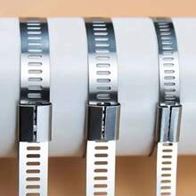 Nuevas bridas de de acero inoxidable, resistentes, autobloqueantes, bucles de sujeción de metal, correa envolvente, bridas escalonadas resistentes a altas temperaturas - 5x200 mm - Ver 3