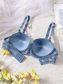 Women's Blue Lace Lift Bra - Smooth Side, Adjustable Straps, Sexy & Comfortable Lingerie - Blue - View 10