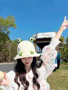 قبعة شمس قابلة للتعديل بتصميم الضفدع للنساء، قبعة حماية من الشمس للسفر والخارج، قبعة دلو كرتونية جميلة متعددة الوظائف لجميع المواسم - متعدد الألوان - مشاهدة 3