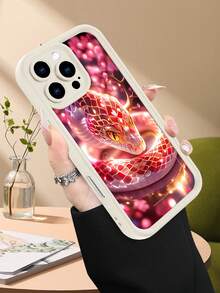 Funda de teléfono minimalista y gruesa a prueba de caídas, diseño de serpiente roja con flores de cerezo y efecto luminoso, estilo místico y artístico, ideal para mujeres, protección completa, perfecta para regalos festivos, compatible con Apple 17/16/15/14/13/12/11/Pro/ProMax,compatible con Galaxy A34/A35/A54/A55,Galaxy S20/S21/S22/S23/S24/S25 Ultra/Plus,compatible con Moto/Galaxy/Redmi/Honor/OPPO Soft - Blanco - Ver 3