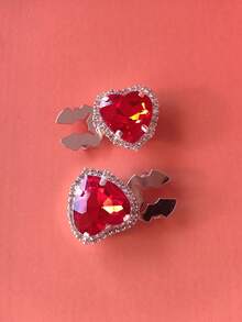 1PC/2PCS Heart Shaped Rhinestone Buckle Elegant Geometry Button Covers, Shirts Button Cover Clip On Button Covers Fashion Crystal Cufflinks Cover, Suitable For Tuxedo And Wedding Dresses Decoration - Red - View 5