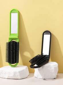 1pc Foldable Comb With Mirror, Multiple Colors Available, Foldable Design For Easy Carrying, Equipped With Mirror For Convenient Makeup Check, A Highly Practical Portable Comb - Black - View 8