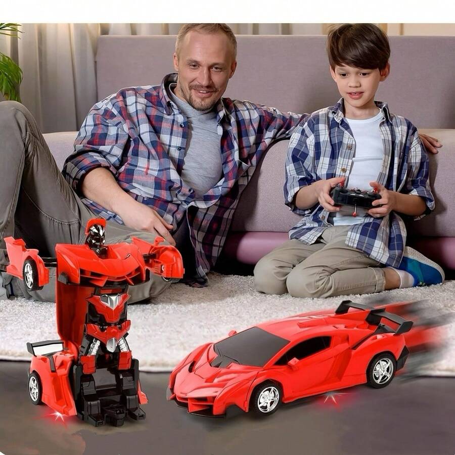 Coche RC - Juguetes de Transformación Robot para Niños y Adolescentes, Vehículo con Control Remoto a Escala 1:18 de 2.4Ghz con Rotación de 360°, Regalos Ideales de Cumpleaños y Navidad para Niños. Coche Transformable con Control Remoto: Rotación Completa de 360 Grados, Luminosas Luces LED, Coche de Juguete con Control Remoto, Regalo Ideal para Cumpleaños y Navidad. Modificando un Coche con Control Remoto: Giro Completo de 360°, Luces LED Elegantes, Coche de Juguete con Mando a Distancia, Regalo Ideal para Cumpleaños y Navidad. Coche de control remoto transformable de 2.4Ghz, un robot que se transforma con un botón y gira 360°, regalo perfecto para niños, ideal para Navidad y Acción de Gracias. - Rojo - Ver 1