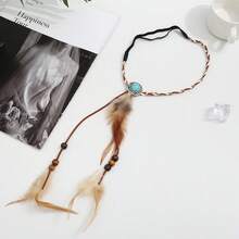 Feather Headpiece, Feather Bead Tassel Headband, Turquoise Princess Headdress Jewelry For Women & Girls, Christmas - White - View 4