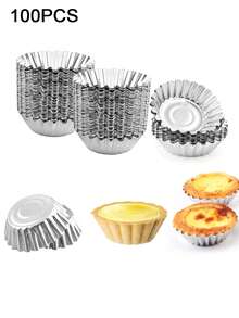 50/100个迷你挞模，可重复使用挞皮，锡杯烘焙模具，纸杯蛋糕衬垫，圆形玛芬蛋糕杯，适用于挞皮、馅饼、纸杯蛋糕、迷你蛋糕、布丁、果冻、饼干、芝士蛋糕、甜点、玛芬蛋糕和巧克力，厨房烘焙工具 - 彩色 - 查看 13