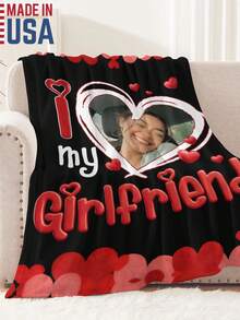 Custom Photo "I Love My Girlfriend" Blanket, Personalized Heart Graphic Couple Throw, Soft Plush Fleece Anniversary Gift For Girlfriend, Romantic Valentine's Day Present, Best Anniversary Gift For Him Her, Cozy Home Decor - 彩色 - 查看 3