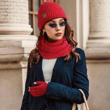 Winter Chenille Hat Gloves Scarf Set Women Men Warm Beanie Hats Touchscreen Gloves Thick Soft Scarf - 紅色 - 查看 7