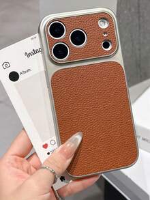 奢华大窗口仿皮手机壳，兼容 17 Air 16 15 14 Plus 13 12 11 Pro Max 17 Pro Max，磨砂软边框防震保护套 - 橘色 - 查看 6