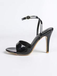 Giày sandal cao gót mũi nhọn cho nữ, mũi tròn, quai rộng có khóa kim loại, kiểu dáng thanh lịch và thời trang, hở mũi, kiểu cơ bản phù hợp cho tiệc tùng, mùa hè và mùa thu. - màu đen - Xem 6
