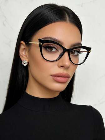 1 Pair Retro Elegant Large Frame Cat Eye Fashion Transparent Glasses, Casual Personalized Women's Glasses, Suitable For Daily Wear, Back To School Season, Vacation Travel, College Style, Summer Beach Accessories, Women's Accessories