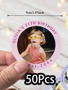 4*4cm 1/20pcs Customized 21-Day Photo Stickers, 21st Birthday Stickers, Personalized Birthday Party Stickers, Baby Shower Stickers - Multicolor - View 33