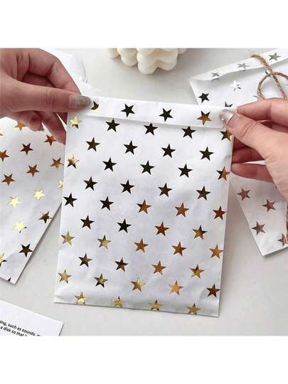 25/50 piezas Bolsas de regalo con estrellas doradas de 5.1x6.4 pulgadas, bolsas de papel kraft para compras, para aniversario, despedida de soltera, compromiso, San Valentín, boda, fiesta de cumpleaños