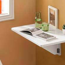 SoBuy 壁掛式折疊桌，廚房桌，兒童家具，筆記型電腦桌，餐桌，書桌，復古風格，尺寸約 60x26x40厘米（寬x高x深），吧台架，吧台桌，帶儲物功能的廚房吧台桌，餐桌，高腳桌，廚房折疊桌，壁掛式控制台桌，白色廚房吧台，廚房吧台家具，廚房吧台桌，廚房家具，廚房檯面，廚房桌，廚房吧台，站立式桌子，桌椅套裝，掛式折疊桌，壁桌，可折疊廚房板，餐廳吧台，站立式桌子，桌椅套裝，掛式折疊式桌，牆桌，可折疊的平面家具壁桌，可折疊廚房板 - 白色40T x 60B x 26H cm - 查看 5