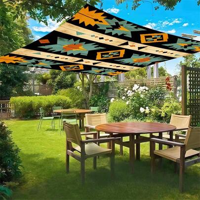 1件装 2D数码印花几何条纹户外遮阳布，带印花图案，防风，可拆卸，轻便，半遮光，防尘耐磨