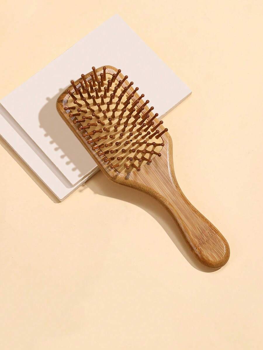 1把方形气垫竹梳，天然竹制，桨状设计，适合浓密/稀疏/卷曲/干性发质，男女通用，可按摩头皮，防静电，轻松造型，中号尺寸，返校、旅行和度假必备，适合女性，梳子，解结梳，球形梳，迷你梳子套装，木梳，倒梳，发刷，边缘梳 - 香檳色 - 查看 1