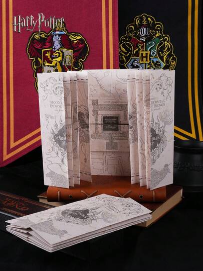  1PC WB Official Licensed Harry Potter The Marauder's Map Of The Marauder's School Of Magic Hogwarts Magical Cosplay Props Movies Anime Peripheral Gilded Tickets Treasure Hunt Map Room Decoration Desktop Ornament Birthday Funny Gifts