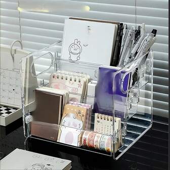 1个三层透明亚克力桌面收纳盒，多功能文具收纳盒，办公用品架，桌面配件，卧室装饰，家居收纳，返校季用品，女孩礼物