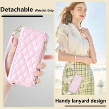 ZZXX Luxury Wallet With Perfume Zipper, Multi-Card Slots, Photo Frame Stand, Strap, Magnetic Flip Cover High-Quality Faux Leather Phone Case, Compatible With Iphone, Galaxy, Redmi, Honor, OPPO Etc., Fashionable Shock-Proof Card Holder - Pink - View 5