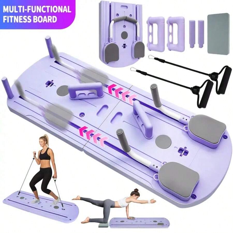 10 In 1 Pilates Board - Pilates Reformer Set,Yoga Board, High Quality PVC For Abdominal And Core Strength Training, Folding And Portable Design, Home Fitness Equipment For Men And Women - Purple - View 1