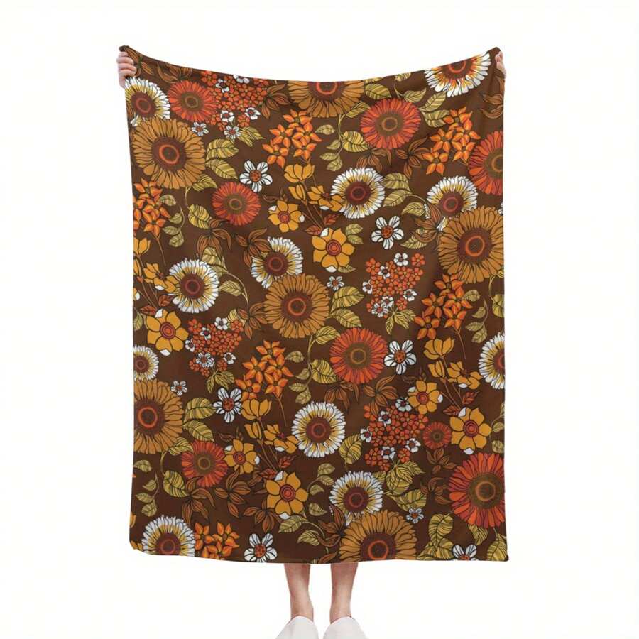 A Comfortable Bohemian Vintage Wildflower Blanket,Super Soft Flannel Printed  Blanket,As Birthday Gifts, Family, Wedding, Souvenir Blankets, Polyester Blankets Suitable For All Seasons, Washable, Machine Washable, Lightweight, Breathable, Comfortable, Warm, Unique, 280gsm For Him, Her Personalized Ideal Gifts For Her, Him, Family, Boyfriend, Girlfriend, Father, Family, Mother, Lover, Daughter, Son, Grandfather, Grandmother, Teacher,Doctor, Nurse,Friend, Classmate, Pet.Perfect Nap, Camping, Travel, Home, Daily Life, Office Decoration, Birthday, Anniversary, Valentine's Day, Thanksgiving, Graduation Season,Christmas, Halloween, Mother's Day, Father's Day, Wedding, New Year Gifts ,Sofa,Bed,Car,Bedroom,Living Room,Office,  Outdoor Camping, Beach,Wall Decoration - 多色17 - 查看 1