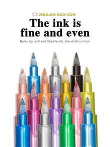 24 st/set metalliska akrylfärgsmarkörer, 2 spetsstorlekar, 24 färger, permanent tuschpenna för keramik, glas, plast, skolmaterial och högtidssaker, första april, påskpresenter, skolmaterial - Metalliska markörer - Visa 10