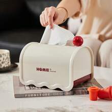 Boîte à mouchoirs, adaptée au salon et à la chambre, couleur crème, distributeur de mouchoirs pratique, modèle de table avec boîte à mouchoirs à ressort. - Blanc - Voir 3
