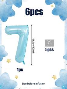 24pcs/Set Pearlescent Blue Number Balloons For Birthday, Includes 40-Inch Pearlescent Blue Number Balloons, White Ribbon Bows, Suitable For 100 Days, Birthday Party, Baby Shower, Blue Birthday, Indoor/Outdoor Photography Props - Multicolor - View 9
