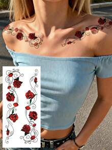 STARTTOOS 6PCS/1pc Multi-Specification Patterns Romantic Valentine's Day Temporary Tattoos, Rose/Rambling Rose Bouquet Pattern, Suitable For Wrists, Ankles, Chest, Abdomen, Back - DIY Daily Party Festival Gift, Waterproof Realistic Body Tattoo Stickers - Multicolor - View 18