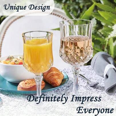1/3/6/12/24 piezas Vasos de vino reutilizables con relieve vintage, Vasos de champán y cócteles resistentes, Vasos para jugo, Adecuados para fiestas, bodas