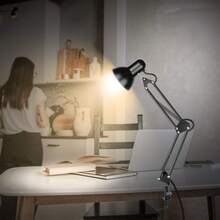 Metal Desk Lamp With Clamp, Adjustable Arm Metal Desk Lamp, Swing Arm, Architect Adjustable Gooseneck Table Lamp, Clip Desk Lights For Home Office, Work, Study, Reading, , Home Essentials, Reading Light, Office Décor - đen - Xem 6