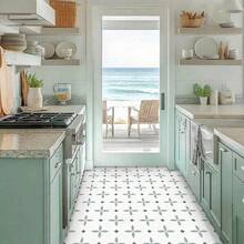 10/20片装 - 7.87英寸 x 7.87英寸防水自粘乙烯基地板砖，适用于浴室、厨房、壁炉、宠物屋、楼梯、卧室、墙面、商店等场所的DIY地面铺设（黑白/绿色）。自粘地板砖，可移除，适用于客厅、房间装饰和家居装饰。 - 彩色 - 查看 1