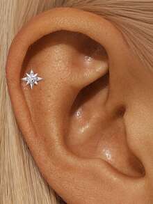 EleRunis 1PC 0.1ct Moissanite Diamond 925 Sterling Silver Eight-Pointed Star Butterfly Studs 18K Gold Plated Flat Back Cartilage Helix Piercing Bridal Jewelry For Daily Wear Wedding Party Engagement Anniversary Valentine's Day - Silver - View 15