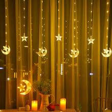 1 Set Of Moon Hugging Star Light String, 7 Hanging Light Strings Made Of Leather Wire Material, Battery Powered, Suitable For Ramadan Festivals, Valentine's Day, Gatherings And Party Activities (Excluding Batteries) - Warm Light - View 7