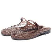 Clear Mary Jane Jelly Shoes For Women Slip On Mules Comfortable Closed Toe Flat Jelly Sandals Summer Mesh Slides - Màu nâu  Mocha - Xem 1