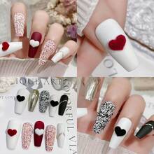 120Pcs Valentines Day Heart Charms For Nails Hearts Nail Charms Gems 3D Red Hearts Nails Art Rhinestones Pl 11ush Love Nails Diamonds Jewelry Mixed Color Heart Nails Supplies For Women Valentines DIY,Metallic - Kim loại - Xem 8