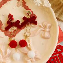 Bow, Star, Cat Pom Pom Earrings, Suitable For Women In Autumn/Winter