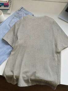 Spring And Summer New Arrival: Women's Cotton Short-Sleeve Round Neck T-Shirt With Comfortable French Text Print Design, Perfect For Casual Everyday Wear - Grey - View 3