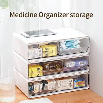 Multi-Layer Medicine Organizer With Drawers - Durable Plastic Family Care Kit, Versatile Storage Solution For Home & Office, Under-Bed Storage