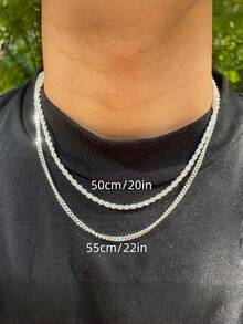 两件套不锈钢扭纹链项链，双层设计，不褪色，适合日常佩戴、约会、节日和派对。